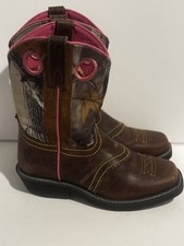 Smoky Mountain Girls Cowboy Boots Distressed Brown Camo Pink Cowgirl Sz 1.5