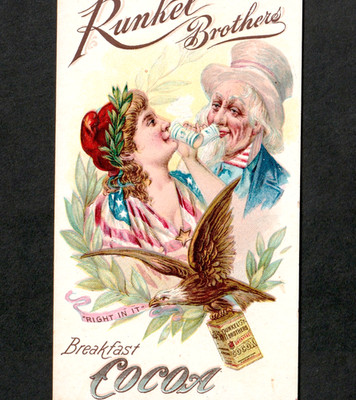 Runkel Bros Cocoa 1800's Uncle Sam Columbia Eagle Chocolate Tin Trade Card j.US