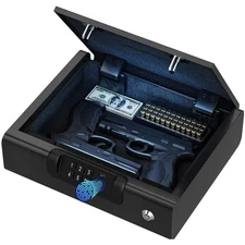 Biometric Gun Safe for Pistols: Fingerprint, PIN, Key Unlock for Home & Car