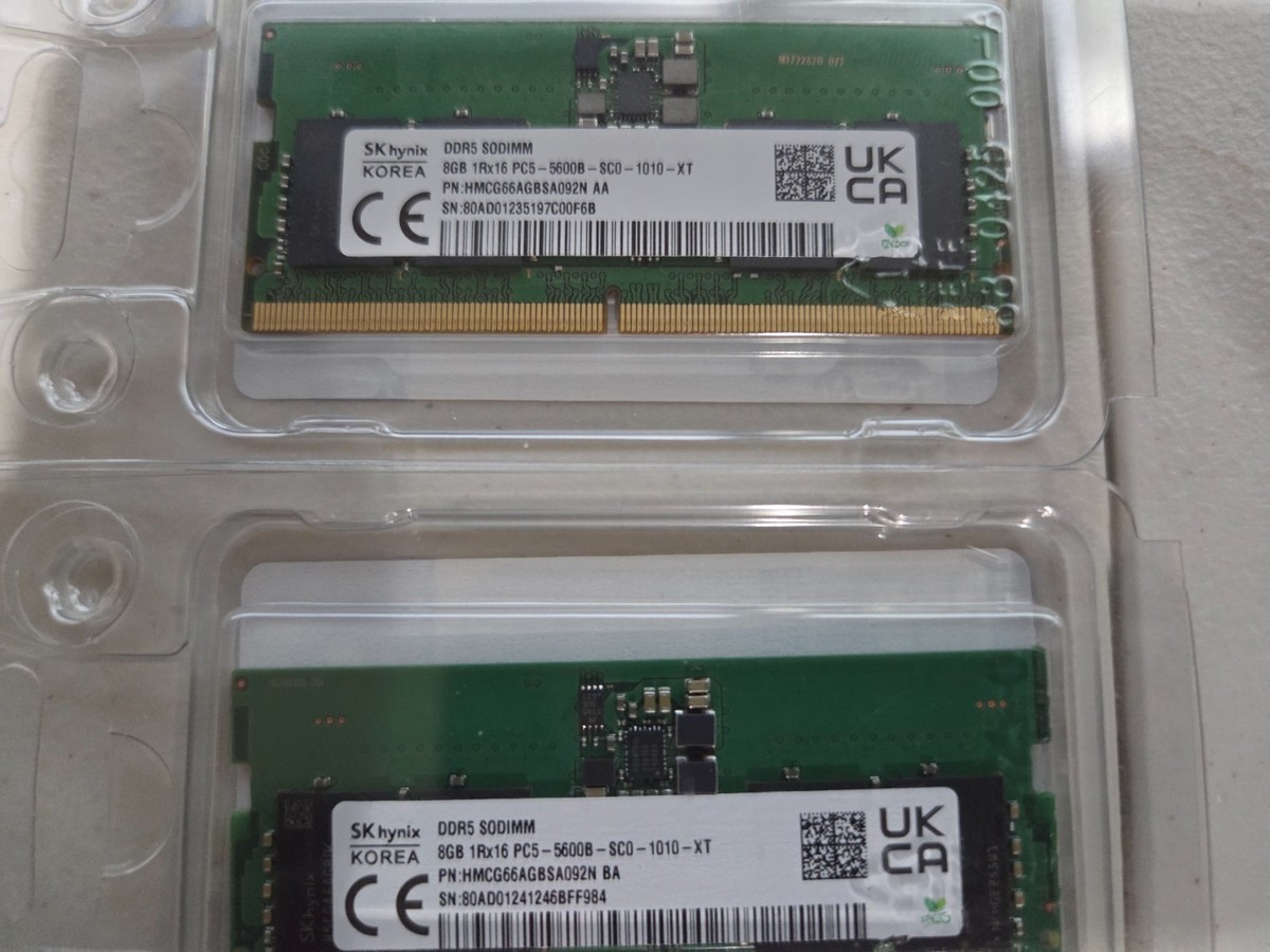 DDR5 SODIMM 8GB×2 SK hynix SK Hynix 8GB DDR5 SODIMM Laptop Memory, 5600Mhz Memory Speed, PC5