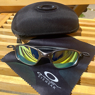 Oakley Juliet Herren Sonnenbrille schwarz   grüne verspiegelte Gläser, Etui