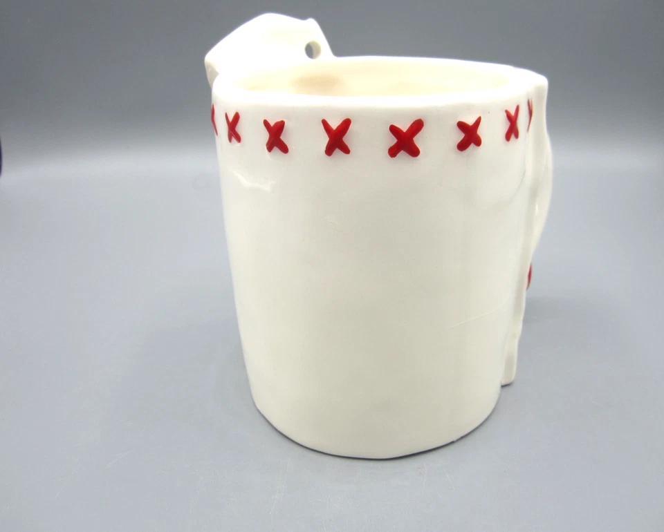 Taza de té café árbol de Navidad Mud Pie 3D blanco rojo botones y puntadas 20 oz (C12) Foto 3 de 4