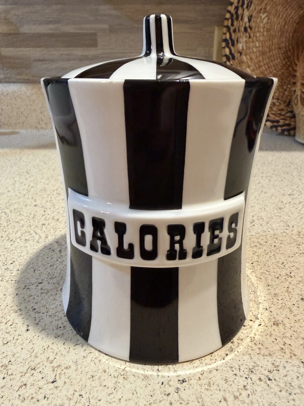 Jonathan Adler “CALORIES” Vice Canister Black & White Striped RETIRED
Opens in a new window or tab