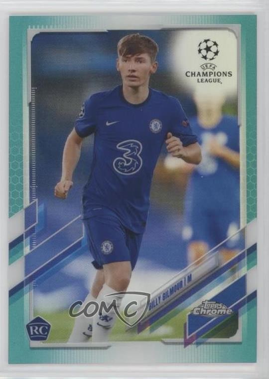 2020-21 Topps Chrome UCL Aqua Refractor 105/199 Billy Gilmour #66 Rookie RC 11mg