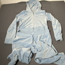 NEW. JUICY COUTURE Velour OG Bling Tracksuit Set Frosted Light Blue Size L