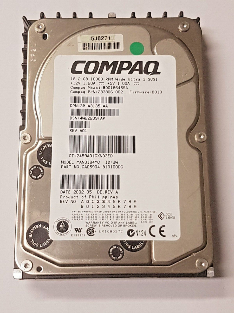 18.2GB Compaq BD0186459A Wide Ultra3 SCSI 80pin 10K HDD 3.5