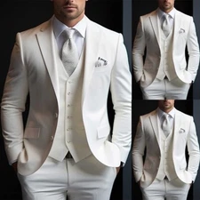 Formal Men's Suit Slim Fit 3 Piece Notch Lapel Single-Breasted Business Casual
