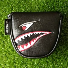 Black Leather Shark Embroidery Golf Mallet Putter Head Cover Magnetic Closure