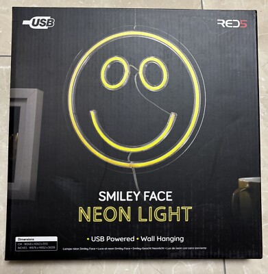 RED5 Smiley Gesicht Neonlicht Spaziergang hängend gelb USB betrieben Schlafzimmer Stimmung