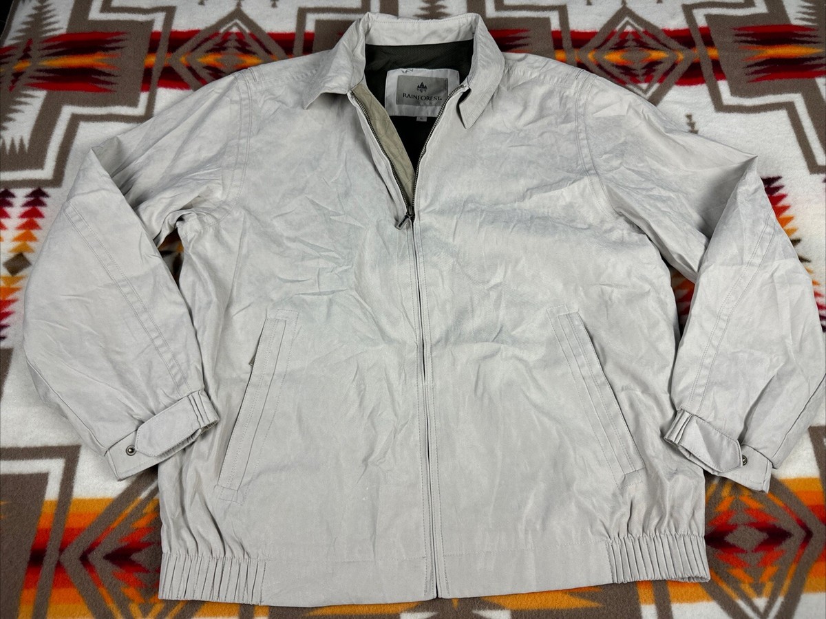 Rainforest Tan Khaki Bomber Men's Jacket Coat Sz L Vintage