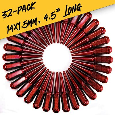 Set of 32 Hardened Red Steel Spike Lug Nuts 14x1.5mm Fits Hummer, GMT800 8 Lug 