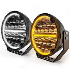 Pair Black 9 inch LED Driving Work Lights 4X4 Round Spotlights offroad 9" w/DRL