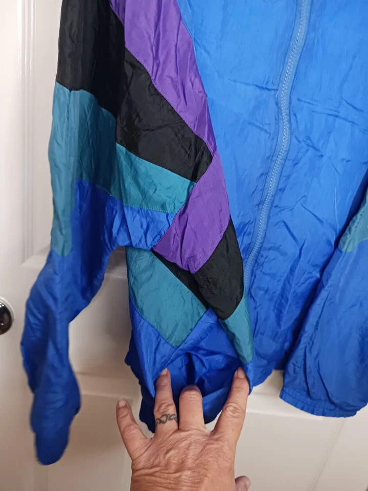 Chaqueta cortavientos Avait Sportif vintage años 90 talla mediana Rave rara negra azul Foto 3 de 4