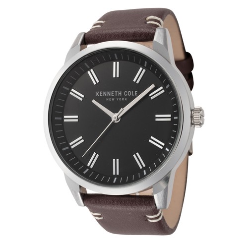 Montre Homme Kenneth Cole New York, Argentée, Cadran Noir, Bracelet Acier - état Excellent, Fonctionne Parfaitement