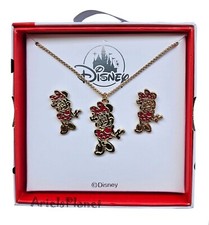 Disney Parks Minnie Mouse Earrings  Necklace Combo Set Gold Toned
