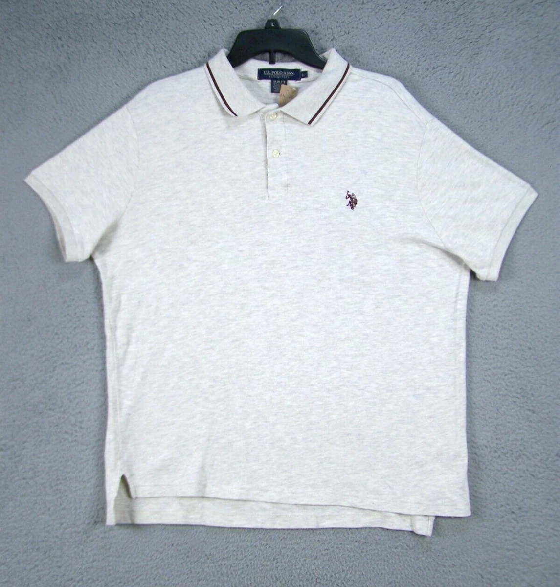 US POLO ASSN Adult Large Polo Shirt Slim Fit Luxury Fit Off White Polo Logo  Men