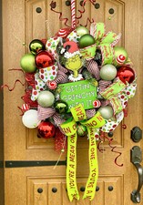 Grinch Christmas Wreath - HANDMADE - Merry Grinchmas
