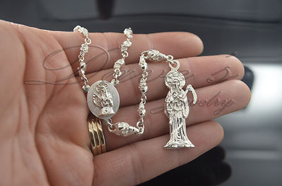 Santa Muerte Rosario Sterling Silber .925 / Heiliger Tod Rosenkranz Sterling .925
