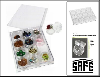 SAFE-5261-Sammelbox-Perlen Glitzersteine-Acryl-12-Rund-Dosen-1 3/8in-160x120x25