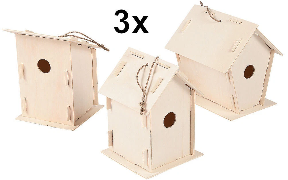 3 casas para pájaros de madera sin terminar - Proyecto hágalo usted mismo artesanal de madera para niños - Vendedor de EE. UU. - NUEVO