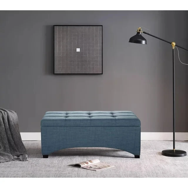 Beautiful 42" Entryway Pintucked Stylish Storage Organizer Bench, Blue - Image 4 of 4