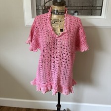 Vintage Handmade Italian Crochet Sweater Beautiful Fit Medium To Large Pink