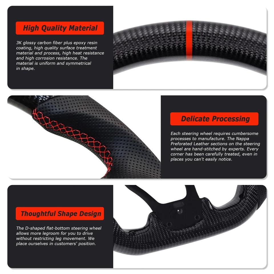 LOSCHEN Real Carbon Fiber Steering Wheel For HONDA CIVIC 2016-2021 BLACK LEATHER - Image 2 of 4