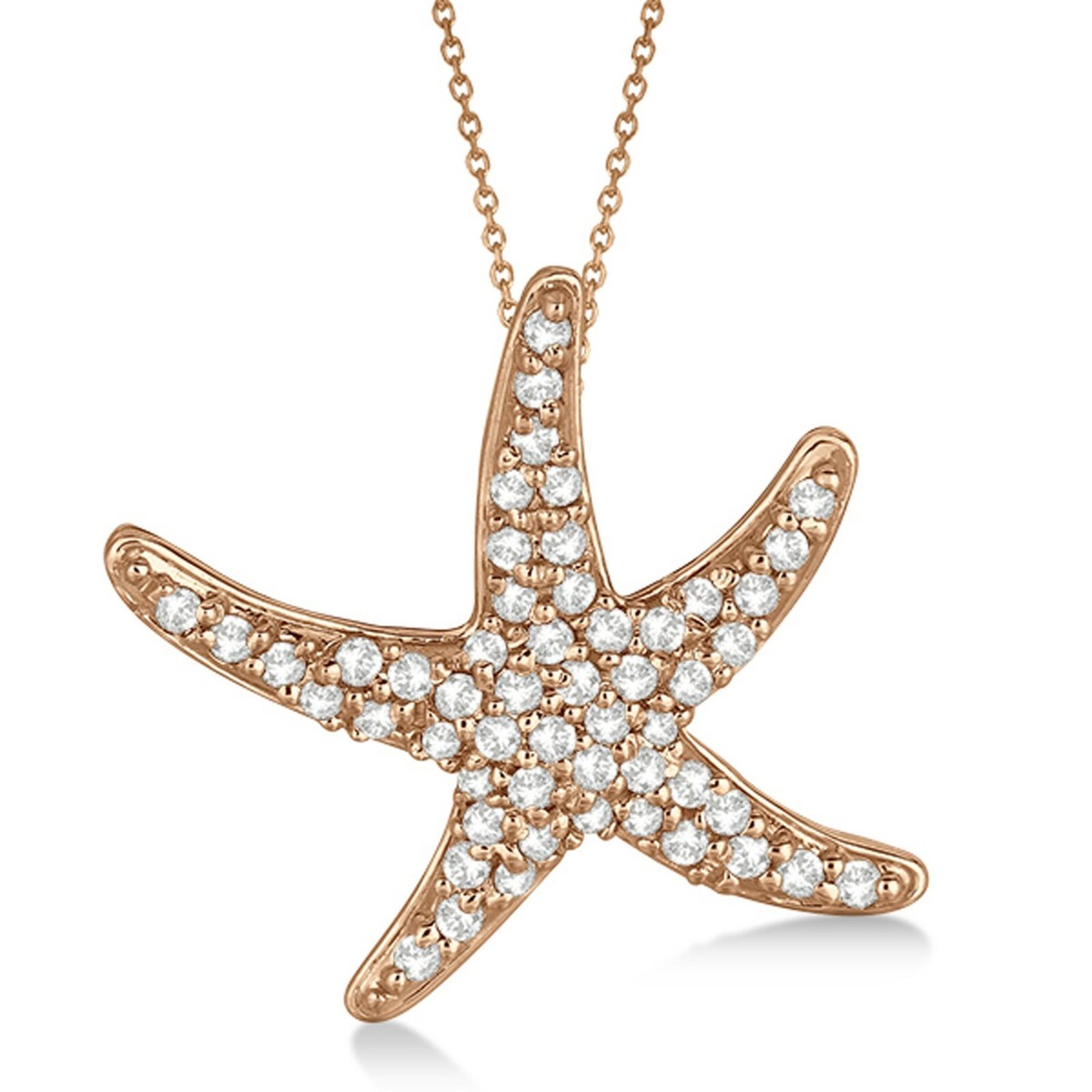 Round Lab-Created Moissanite Starfish Pendant Chain 14K