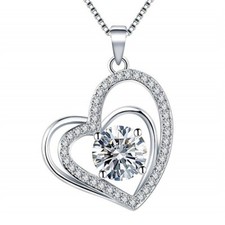 Beautiful New Silver 18K White Gold Filled Clear CZ Heart Pendant Necklace II