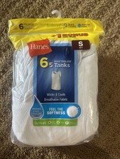NWT Hanes 6 Pack Boys Ribbed Finished Hem Tanks 50/50 White Size Small 6-7