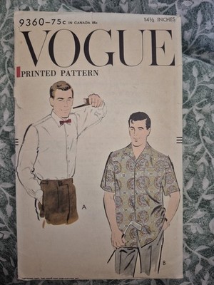 Vintage 1950's Vogue Pattern #9360 Men's Shirt Size  14.5 '' 