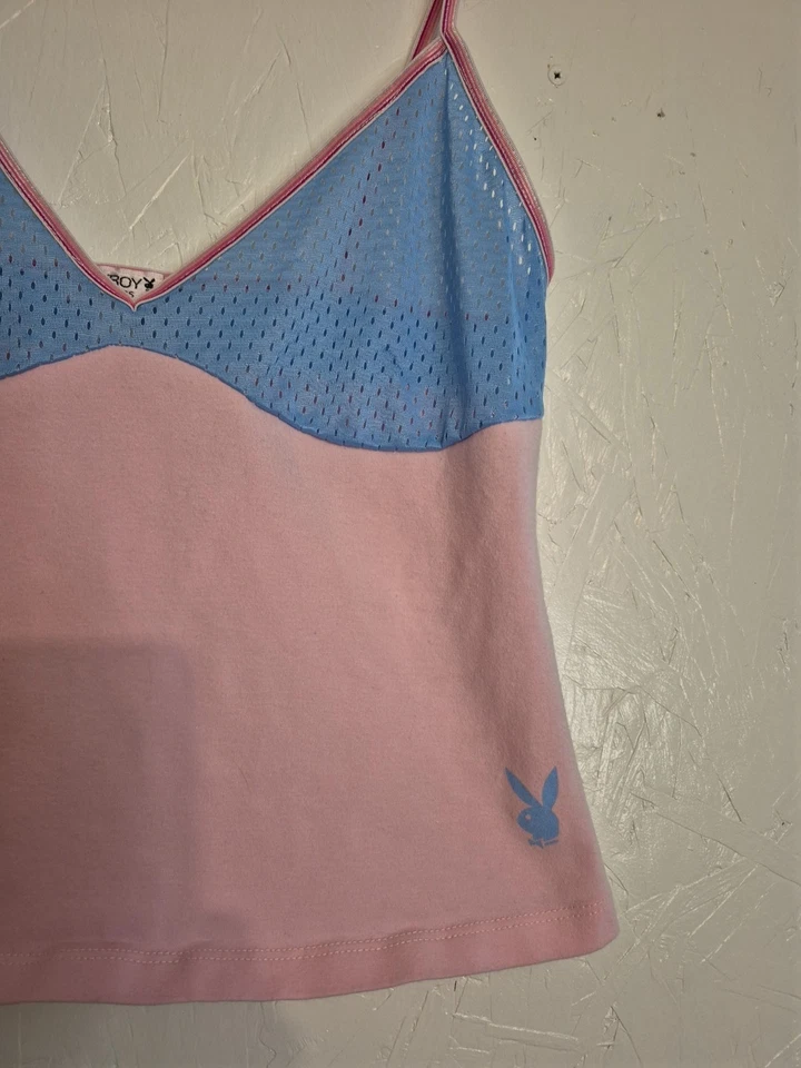 Camisola Y2k De Colección PLAYBOY INTIMATES Malla Pecho Rosa y Azul Bebé Sin Usar L Foto 2 de 4