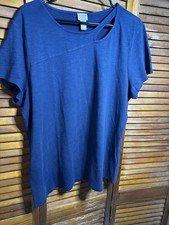 Chicos Shirt Short Cuffed Cap Sleeve Royal Bl...