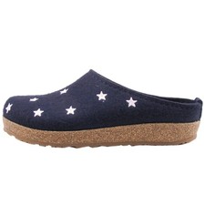 HAFLINGER GRIZZLY WOMEN'S SLIPPERS IN WOOL FELT WITH STARS BLUE Sz 10 BRAND NEW