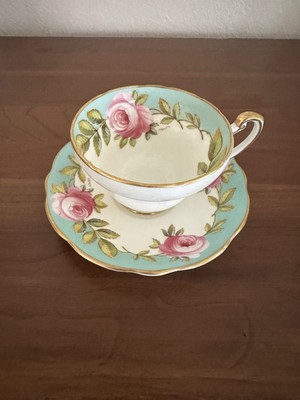 Foley Vintage Signed EB Cup & Saucer Bone China England Mint W/ Pink Roses