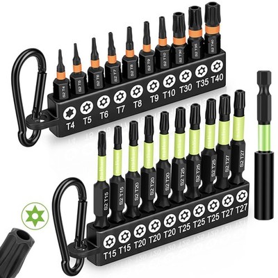 Impact Torx Bit Set, 20 Pcs 1''& 2'' Tamper Proof Magnetic Screwdriver Bits, T4...