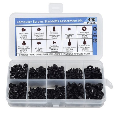 400PCS Computer Screws Motherboard Standoffs, PC Case, Fan, SSD, CD-ROM Screws f