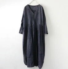 Pas de Calais Cotton Tuck Shirt Long Dress V-Neck All-Over Block Print Exc cond