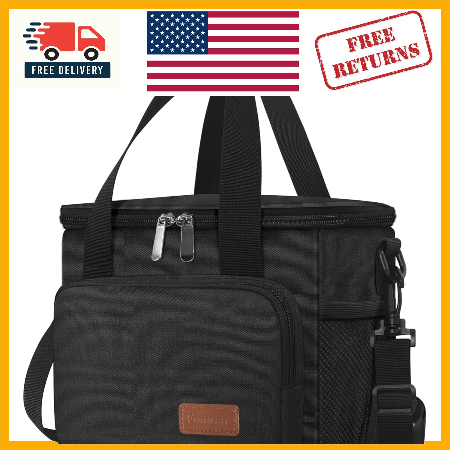 Classic Black Insulated Lunch Cooler Bag with Adjustable Strap for Everyday Use