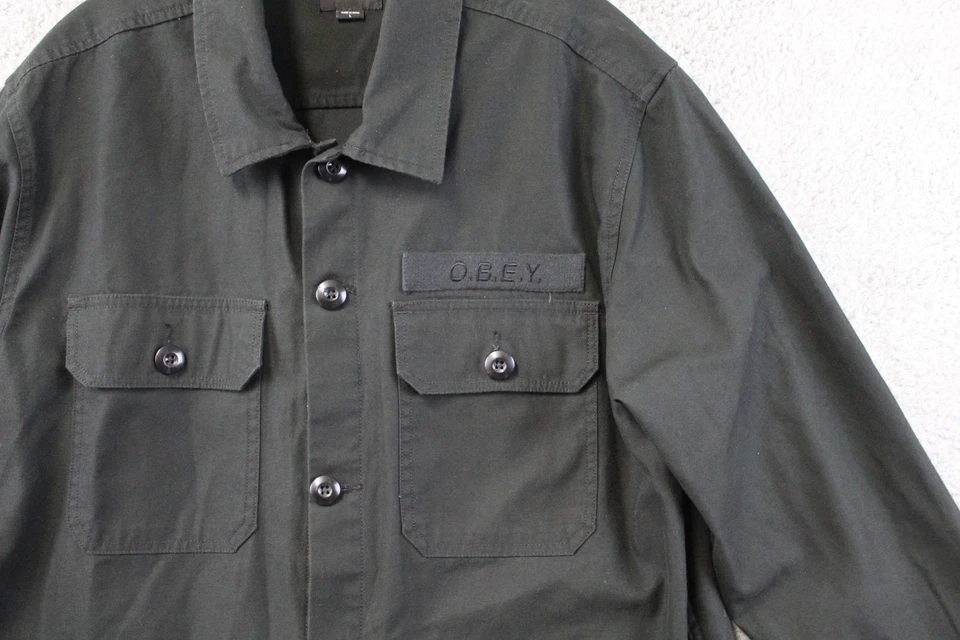 Camisa OBEY Negra Estilo Fatiga Militar Abotonada Para Hombre Talla Grande Foto 3 de 4