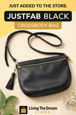 JUSTFAB Black Faux Leather Crossbody Bag Gold Zip Adjustable Strap