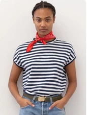 Alex Mill Dave Stripe Short Sleeve Tee Shirt Navy White Size Medium