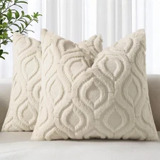 🛋️ NWT decorUhome Faux Fur Throw Pillow Covers 18" Set of 2 Beige 