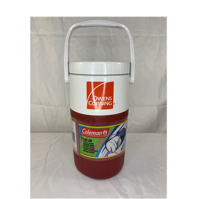  Vintage Coleman 2 Liter Water Jug Cooler Red White Owens Corning Promo New VTG