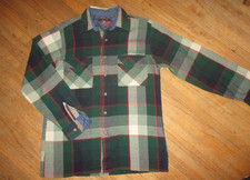Vintage Back Packer Sportswear Acrylic Flannel Shirt Plaid Green Blue Men Medium