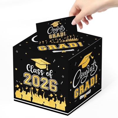 grad card holder box Graduation Card Box 2026 - Congrats Grad Card Boxes Holder, Black and Gold  Cl