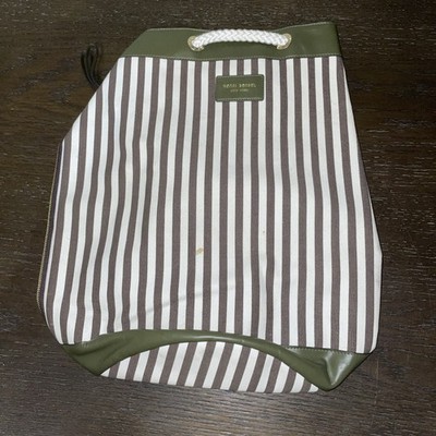 Henri Bendel Drawstring Signature Stripe Canvas Back Pack Beach Tote Carryall