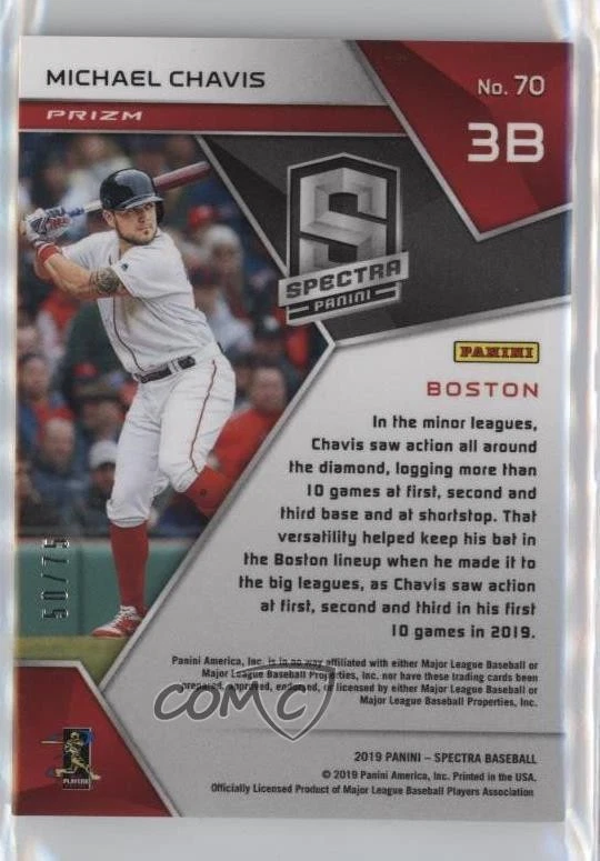 2019 Panini Chronicles Spectra Neon Pink Prizm /75 Michael Chavis #70 Rookie RC - Image 2 of 2