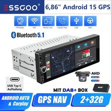 DAB+ Carplay 1 DIN Android 15 Autoradio Mit Bluetooth GPS Nav RDS WIFI SWC +Kam