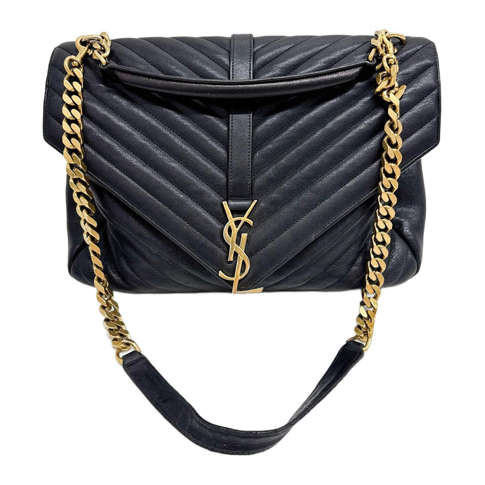 Saint Laurent — SAINT LAURENT College Matelasse Chevron Black Leather Two Way Bag